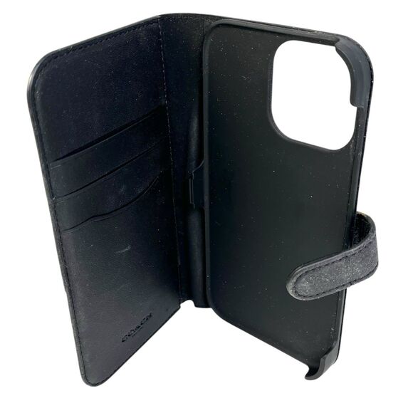 COACH Leather iPhone 15 Pro Folio Smartphone Slim Wrap Case Black Gray - Picture 4 of 8